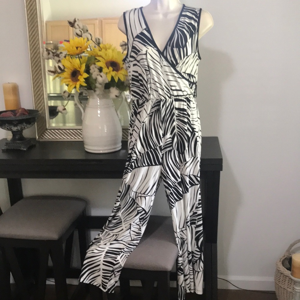 Calvin Klein Black and White Sleeveless Wide Leg Jumpsuit